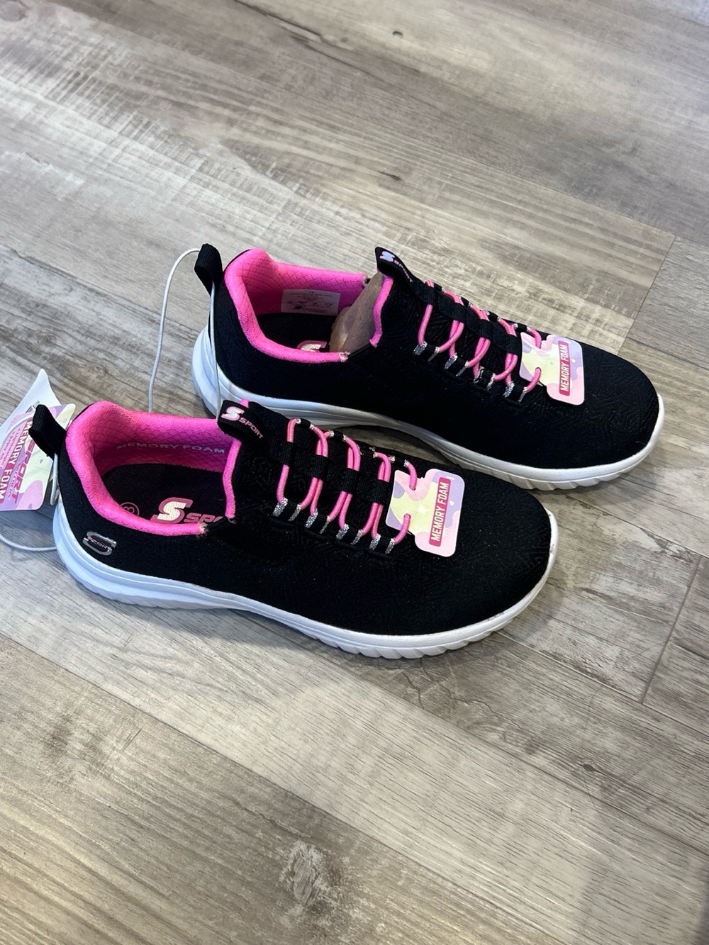 Skechers Black & Hot Pink Memory Foam Slip-On Sneakers